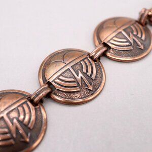 Vtg Copper Panel Link Bracelet Lightning Bolt Cloud Southwest Native American